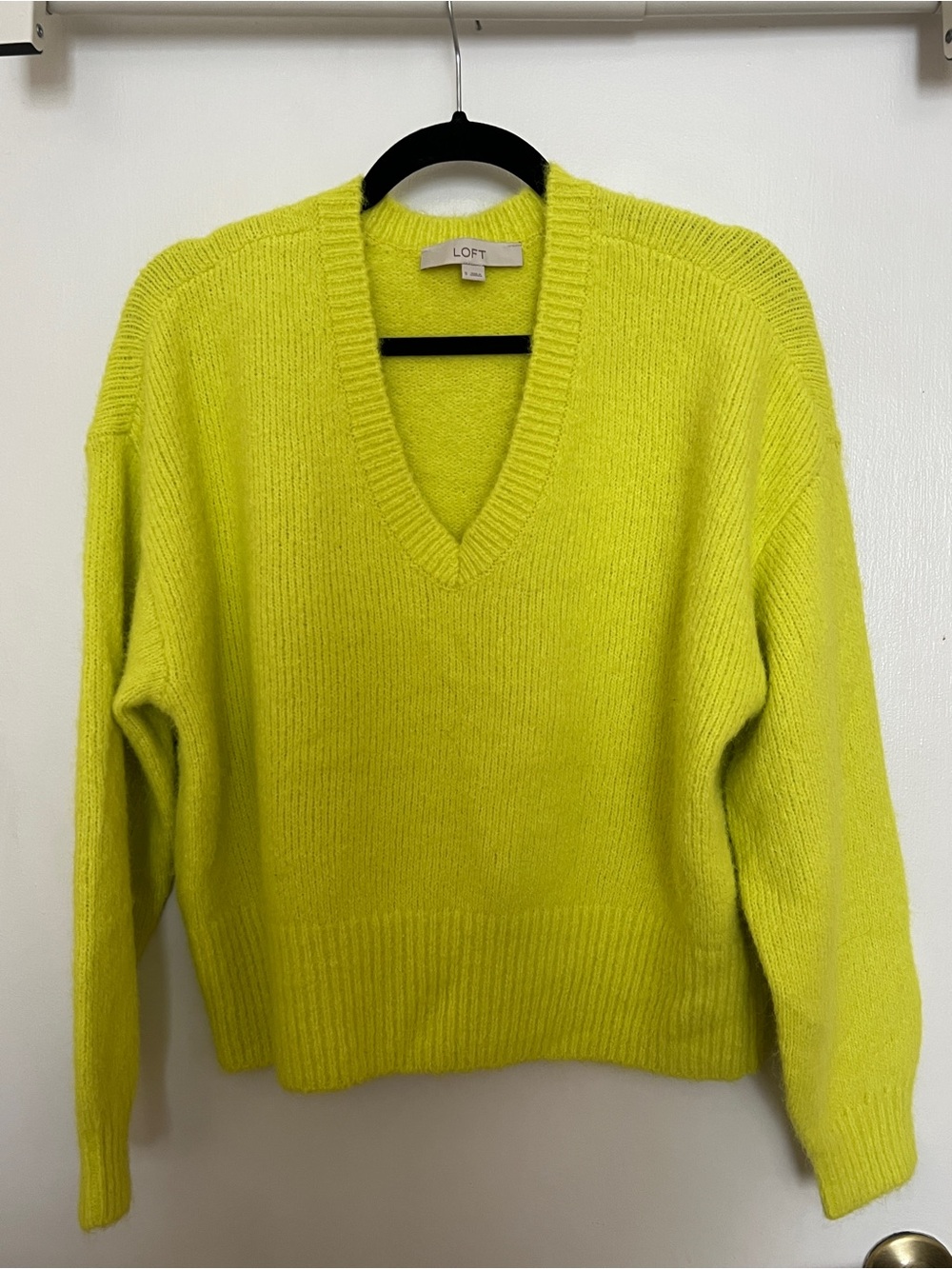 LOFT V-Neck Sweater in Bright Lime